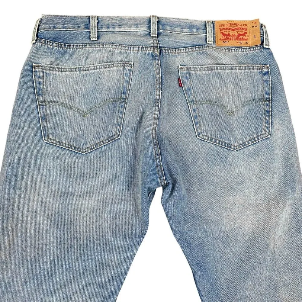 NEW Levis 501 Mens 40x30 Blue Straight‎ Denim Jeans Button Fly Peace Love